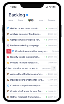 Screenshot of Backlog page on the mobile Prethinks app